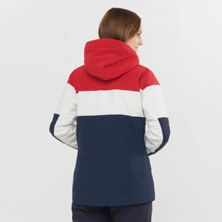 Red / White / Navy Salomon Slalom Insulated Hoodie Women's Ski Jackets | IE RS8563